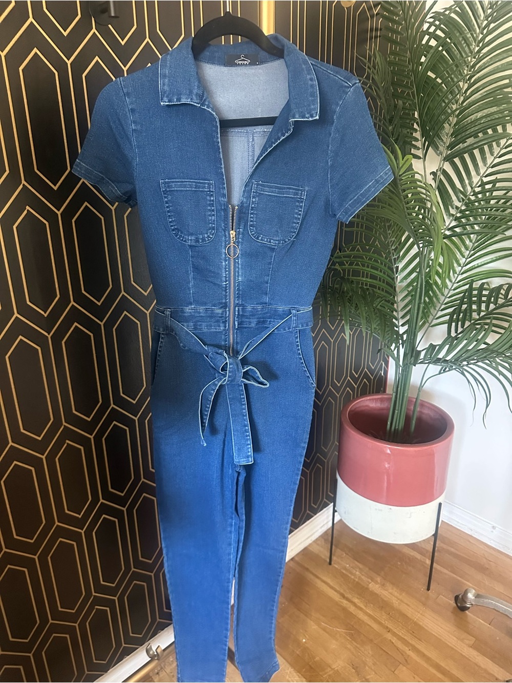 Denim Zip-Front Jumpsuit - Blue